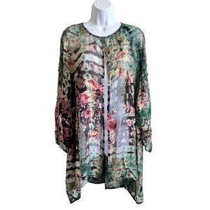 CITRON Santa Monica‎ tie dye floral embossed logenlook open front cardigan 1X